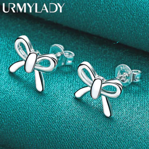 URMYLADY Phổ Biến Mỹ Bạc 925 Quyến Rũ Nơ Bông Tai Dành Cho Nữ Sáng Tạo Trang Sức