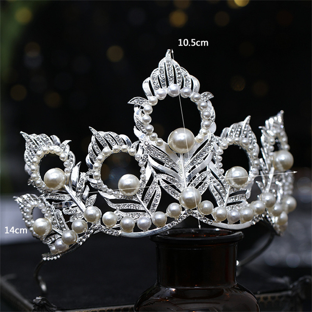 Công Chúa Trưởng Thành Bạc Baroque Vương Miện Hình Lá Với Kim Cương Giả Cho nữ Cô Dâu Phù Dâu Trang Phục