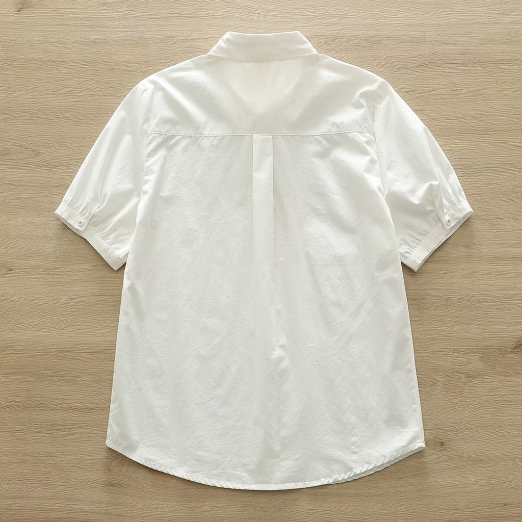 Áo sơ mi nữ tay ngắn họa tiết mèo cáo thêu, 100% cotton chất lượng cao, phù hợp mùa hè