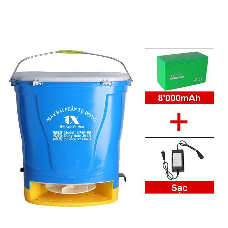 Máy Rải Phân Chạy Điện TMP-05 Tháp Xanh 12V 8Ah – Máy Bón Phân, Gieo Hạt Cầm Tay Đa Năng Năng Suất Cao