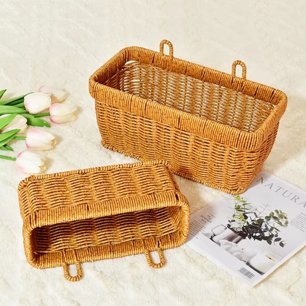 Giỏ đựng tỏi bằng nhựa JEREMY, Hộp đựng tỏi dệt tay đa năng hình chữ nhật / bán nguyệt mô phỏng bằng mây, có tay cầm tiết kiệm không gian