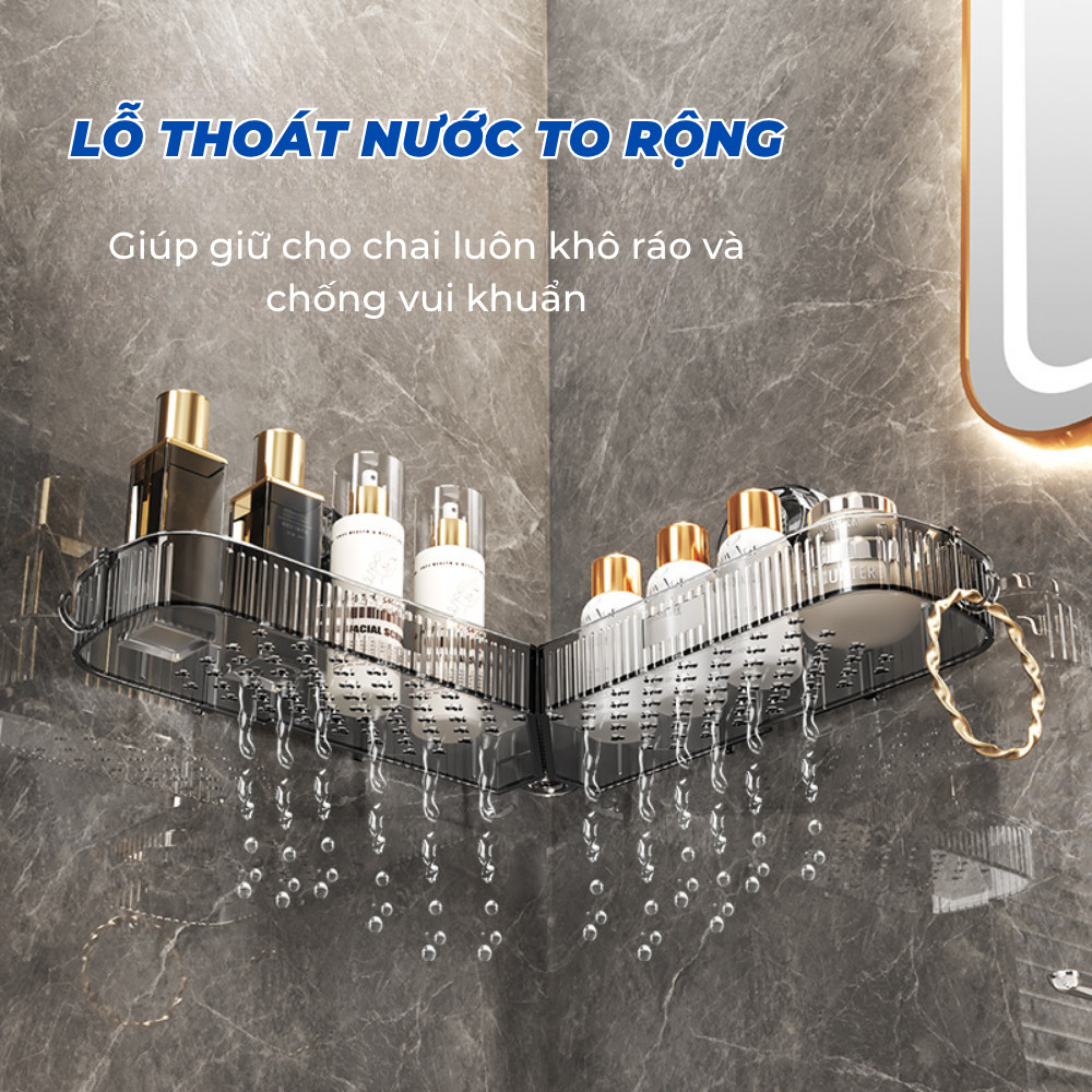 Kệ Đựng Đồ Trong Suốt Nhà Tắm Gắn Tường Không Khoan Góc Tường Dán Tường Chịu Lực Tốt