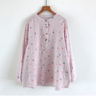 Hàng sẵn có - Áo sơ mi mùa xuân cho bé gái, 100% cotton, cổ đứng và họa tiết hoa