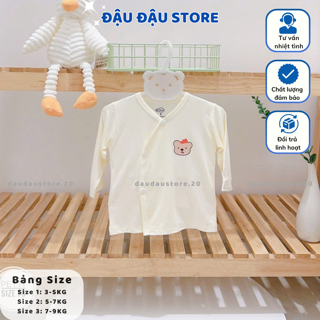 Combo 3/5 áo dài tay sơ sinh petit nền kem in ngực mềm mịn thấm hút mồ hôi cho bé sơ sinh 0-9 tháng AL22 Đậu Đậu Store