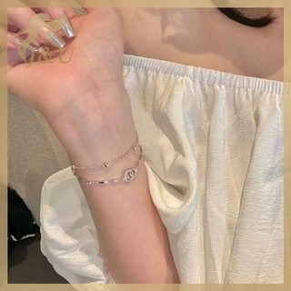 JU Hợp Thời Trang Hai Lớp Hạt Tròn Nhỏ Vòng Tay Nữ Vòng Tay Màu Bạc Đơn Giản Dây Xích Nữ Vòng Tay Trang Sức VN