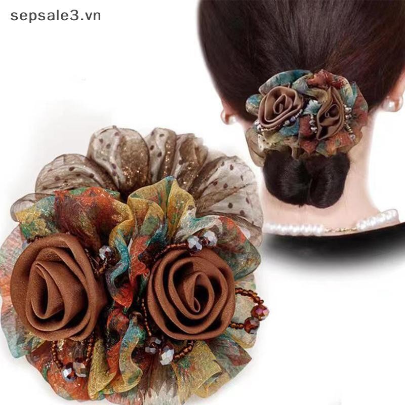 # Vn # Dây buộc tóc hoa Dây cao su nữ thanh lịch Phụ kiện tóc Scrunchies lớn đơn giản dành cho nữ.