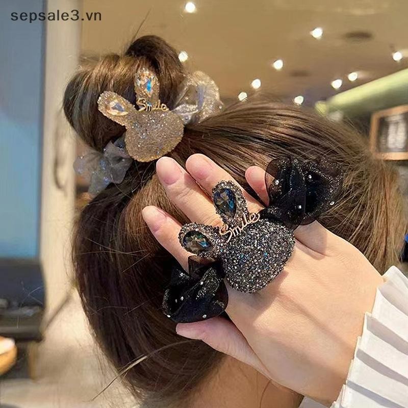 # VN # Thời Trang Kim Cương Giả Organza Scrunchies Nữ Dây Buộc Tóc Đuôi Ngựa Retro Dây Buộc Tóc Co Giãn.