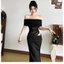 Klalien Ruched Không Đều Đầm Nữ Lưới Chắp Vá Cổ Nỉ Tay Ngắn Skinny Co Giãn Xu Hướng Thanh Lịch Dài Bodycon Trang Phục