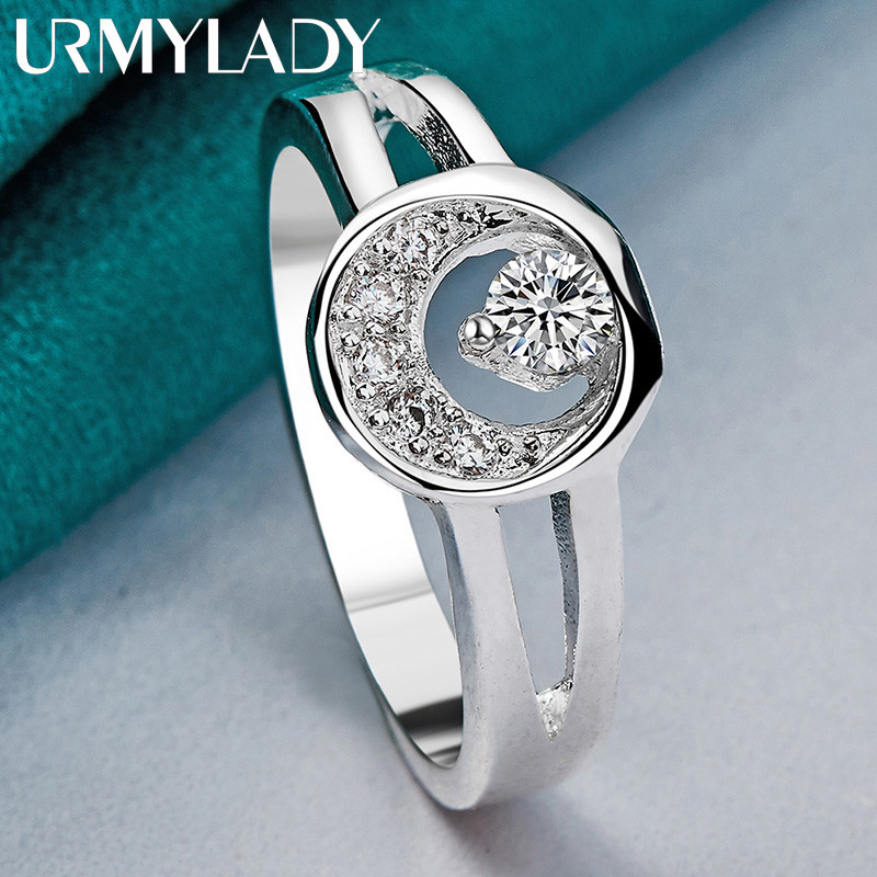 URMYLADY Bạc 925 Trăng Tròn Zircon 7-10 # Nhẫn Nữ Cưới Quyến Rũ Trang Sức Thời Trang