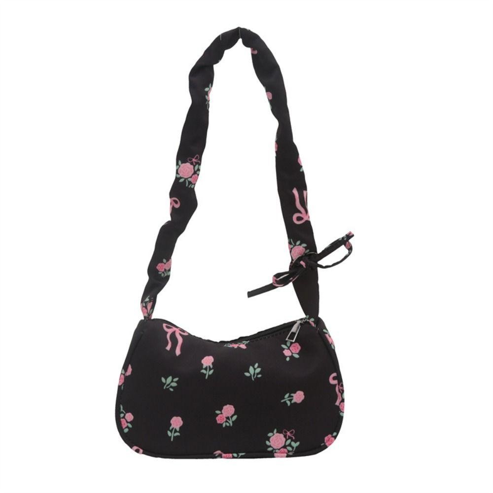 Túi đeo vai hoa GUSTAVA, Túi đeo nách xếp ly có dây kéo dung tích lớn, Túi xách nữ Nylon nhẹ