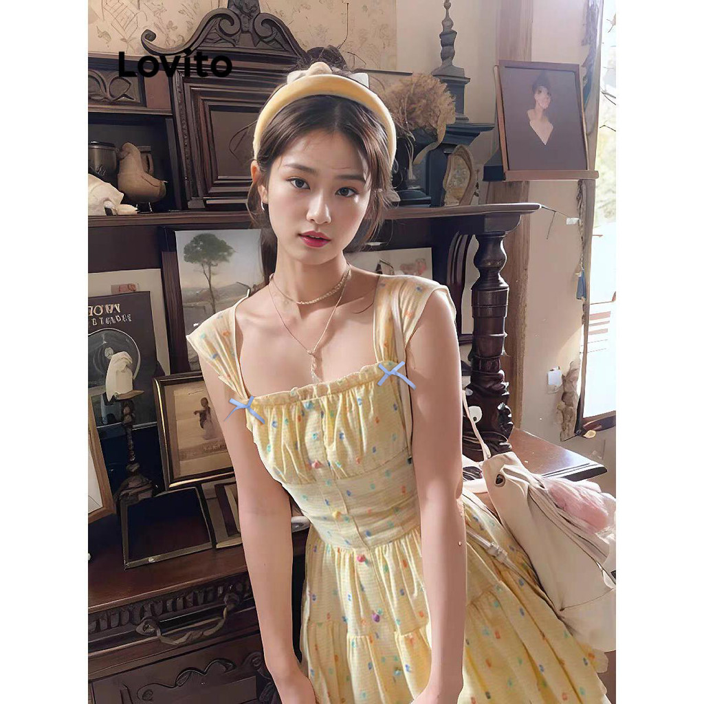 Ảnh Đầm Lovito họa tiết chấm bi phong cách thường ngày cho nữ LNA65350 3