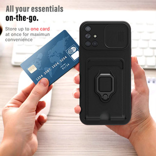 Dành Cho Samsung Galaxy A71 A51 A31 4G Ốp Lưng 4 Trong 1 Trượt Camera Bao Đựng Thẻ Đứng Vuông Freebie Dây Chống Sốc Chống Rơi Mỏng Mềm TPU Cover