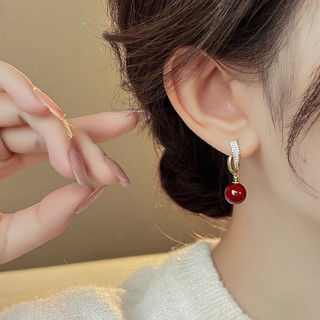 Bông Tai Ngọc Trai Đỏ Nữ Phong Cách Mới Cao Cấp Ánh Sáng Sang Trọng Bông Tai Độc Đáo Bông Tai