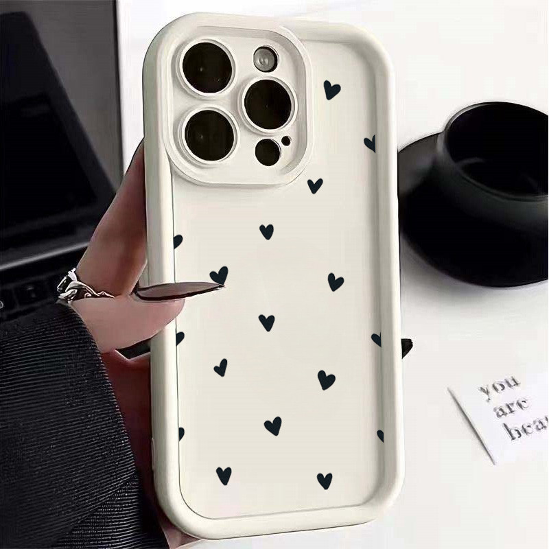 Ốp Lưng Trái Tim Tình Yêu Nhỏ Màu Đen Dễ Thương Cho OPPO Reno 14 13 12 Pro 11F 12F 13F 10 5G 7 8 11 10 Pro Plus 8T A7Z 8Z A3 A5 Pro A3X A5X 5G Vỏ Điện Thoại Silicon Mềm Mờ
