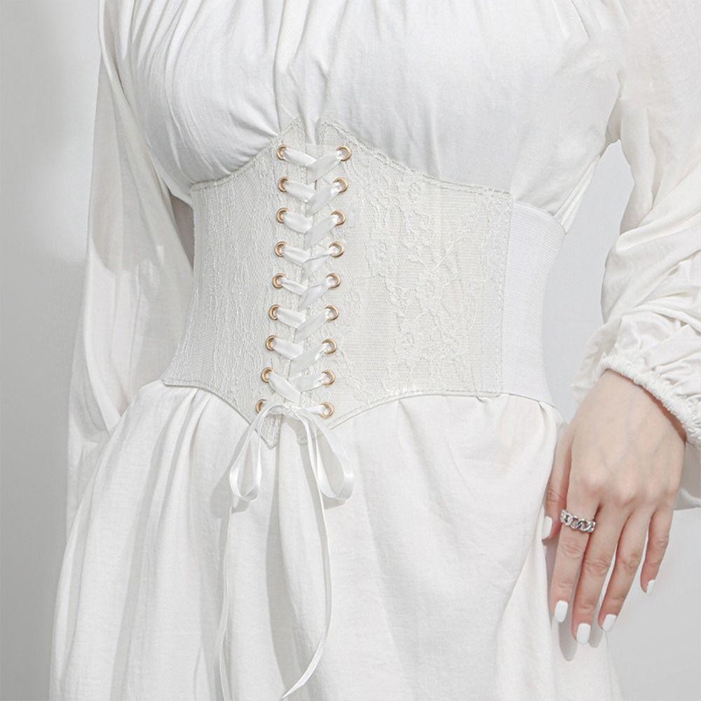 Thắt lưng Corset ren ESSENCEH, Thắt lưng thêu hoa lụa rộng co giãn, Thắt lưng cơ thể giảm béo bằng da PU co giãn thời trang DIY cho váy Quần áo hàng đầu