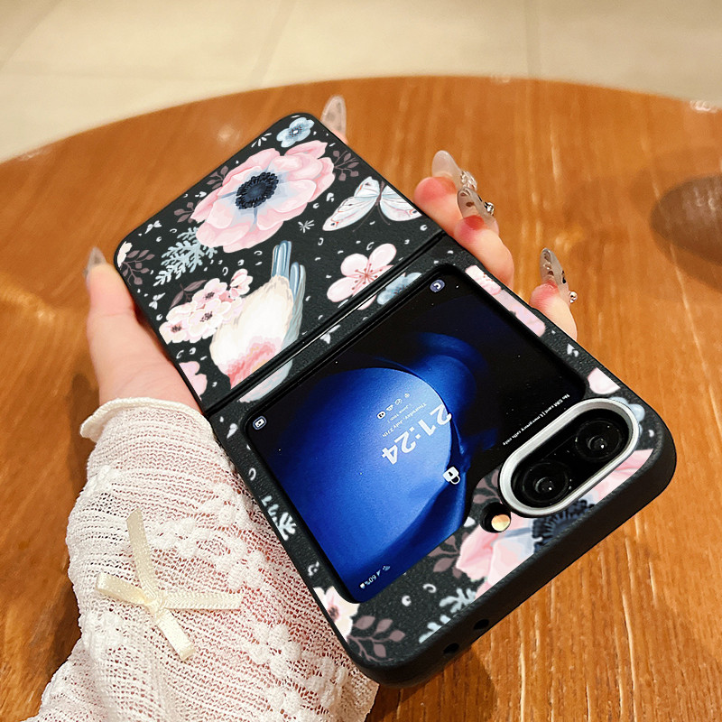 Họa Tiết Da Đáng Yêu Hoa Hồng Chim Họa Tiết Mềm TPU Vỏ Cho Samsung Galaxy Z Flip4 Flip5 Flip6 Flip 3 4 5 6 5G Sạc Không Dây Gấp Vỏ Mềm