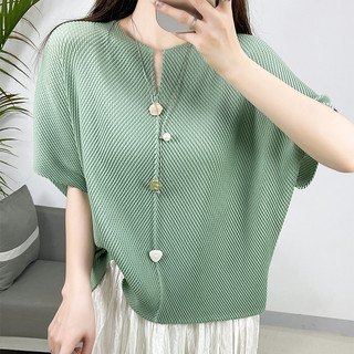 Miyake Xếp Ly Thường Ngày Top Mùa Hè Phong Cách Mới Cá Cân Xếp Ly Hàn Quốc Áo Thun Nữ Tay Ngắn Thiết Kế Rời Cao Cấp Nữ