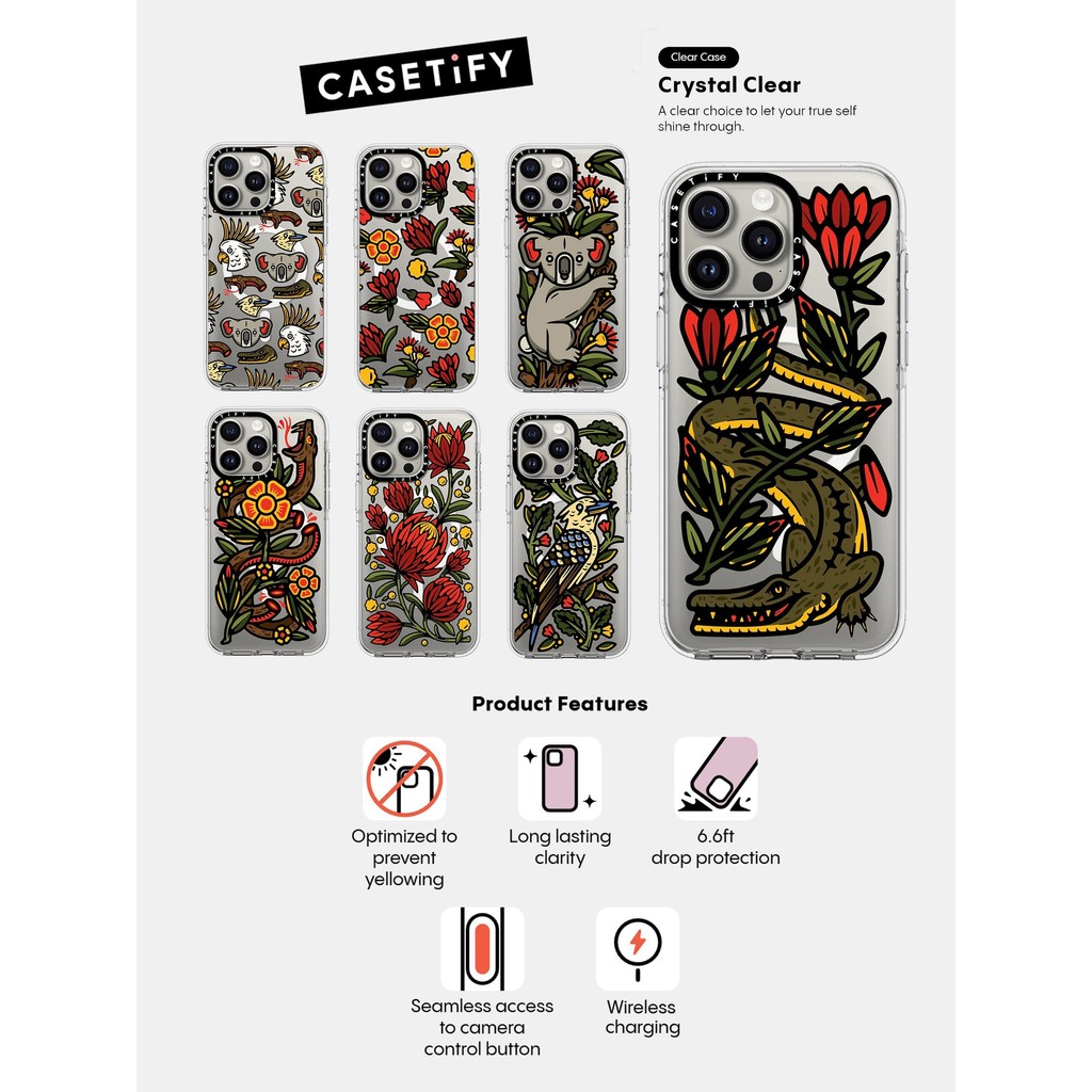 Casetify X Chris Costa Hút Từ Tính Rõ Ràng Series Cứng Acrylic Lưng IPhone Ốp Lưng Tác Động Dành Cho Apple IPhone 13 14 15 16 Pro Max 16 PlusWith Box