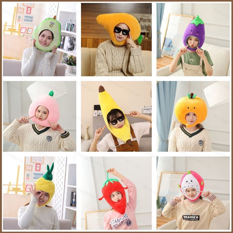 Siy7 Trái Cây Sang Trọng Mũ Đào Chuối Cam Cosplay Sang Trọng Mũ Đồ Chơi Búp Bê Nhồi Bông Quà Tặng Cho Trẻ Em Cô Gái Dễ Thương Photo Pro