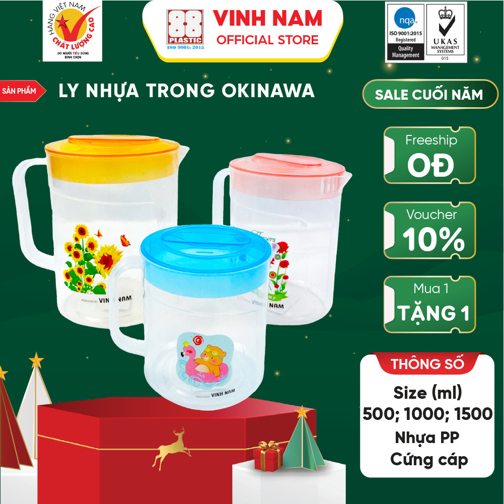 Ca Nhựa Trong Okinawa Có Nắp Vinh Nam Plastic Size 500ml 1000ml 1500ml Ca Nhựa Trong Mã 362-363-364
