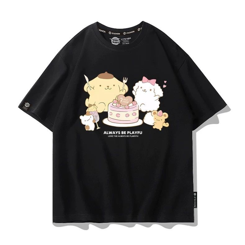 2025 Pompompurin Graphic Tee Nữ Phong Cách Nhật Bản Loose Fit Mùa Hè Áo Thường Ngày