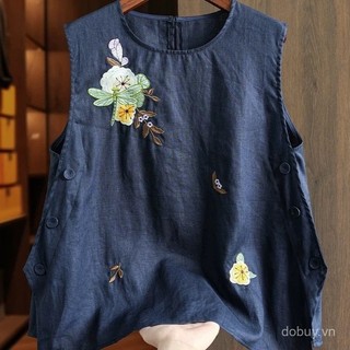 Mùa hè Mới Nữ Phong Cách Quốc Gia Trung Quốc Cotton Vải Lanh Áo Vest Không Tay
