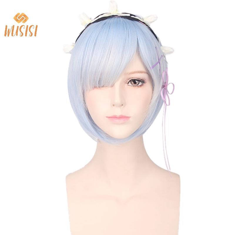 [WUSISI] Hajimeru Isekai Seikatsu Rem Ram Twins Màu xanh hồng Cosplay Tóc giả + Chân Đảng Mới MỚI