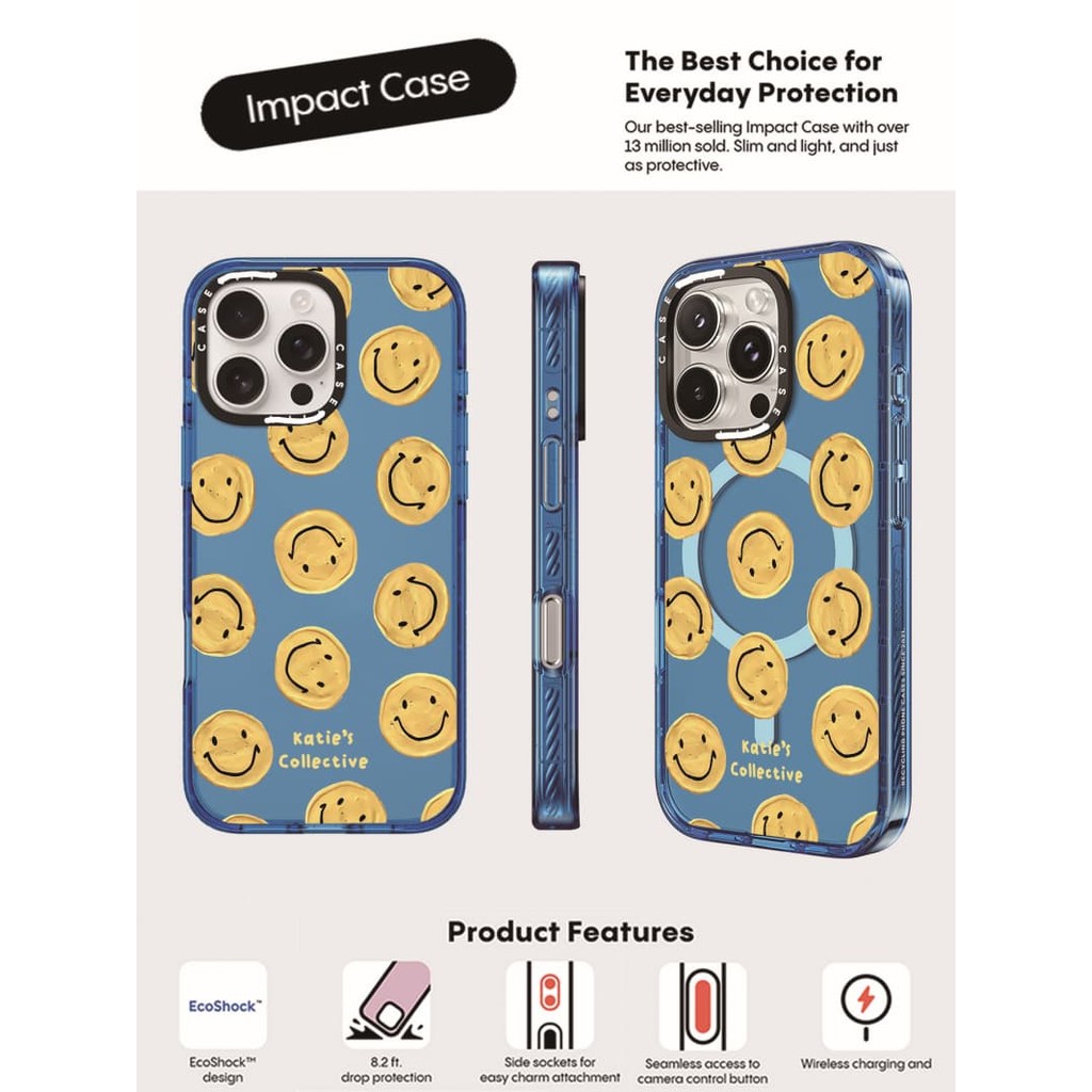 CASECASE X Smile Case Sky Blue Color Clear Hard Từ Hút Tác Động Dành Cho Apple IPhone 12 13 14 15 16 Pro Max Plus Có Hộp