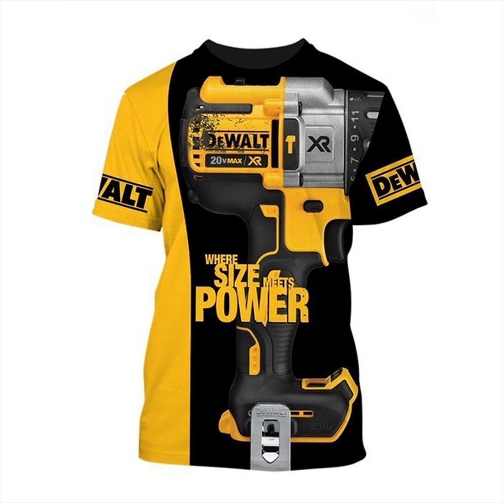 Áo thun nam Dewalt 3D cổ tròn tay ngắn phong cách Harajuku, chất lượng cao