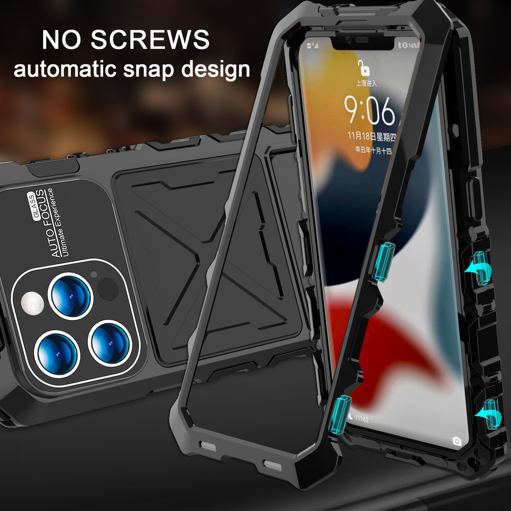 R-just Mới Sang Trọng Kim Loại Giáp Trường Hợp Cho Iphone 15 14 16 Pro Max Plus Bảo Vệ Hạng Nặng Vỏ Điện Thoại Nhôm Kim Loại
