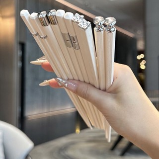 Set 5 đôi đũa ăn cơm trắng bạc chất liệu sợi thủy tinh không mốc kháng khuẩn chịu nhiệt cao cấp