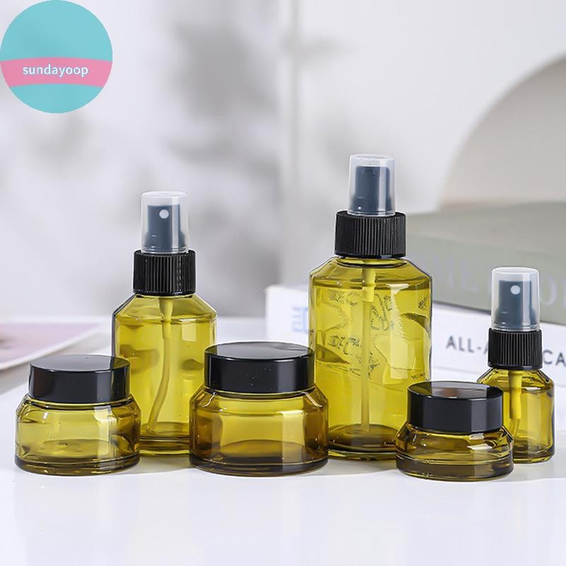 Sund 15ml-60ml Chai rỗng có thể đổ lại Thủy tinh xanh DIY Chai mỹ phẩm Kem dưỡng da Bình bơm Chai dầu gội Du lịch di động VN