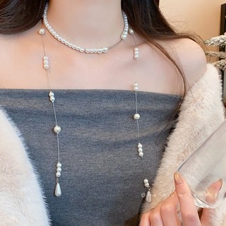 Vòng cổ ngọc trai dài dành cho nữ retro thanh lịch và thời trang chuỗi xương đòn phụ kiện khí chất cao cấp