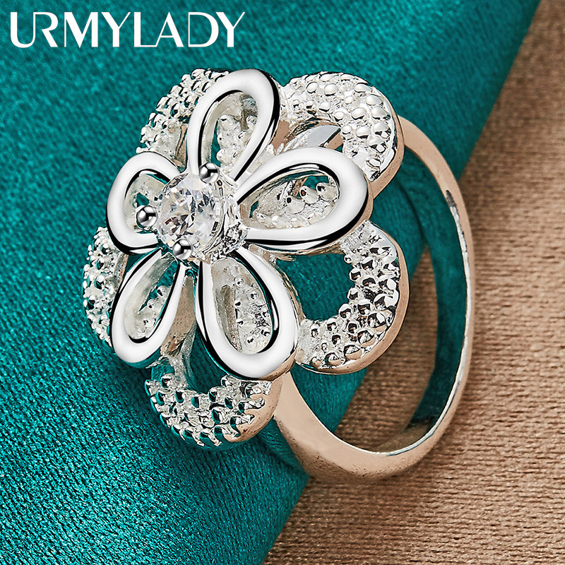 URMYLADY Bạc 925 Đôi Hoa Zircon 7-10 # Nhẫn Nữ Trang Sức Thời Trang Cưới