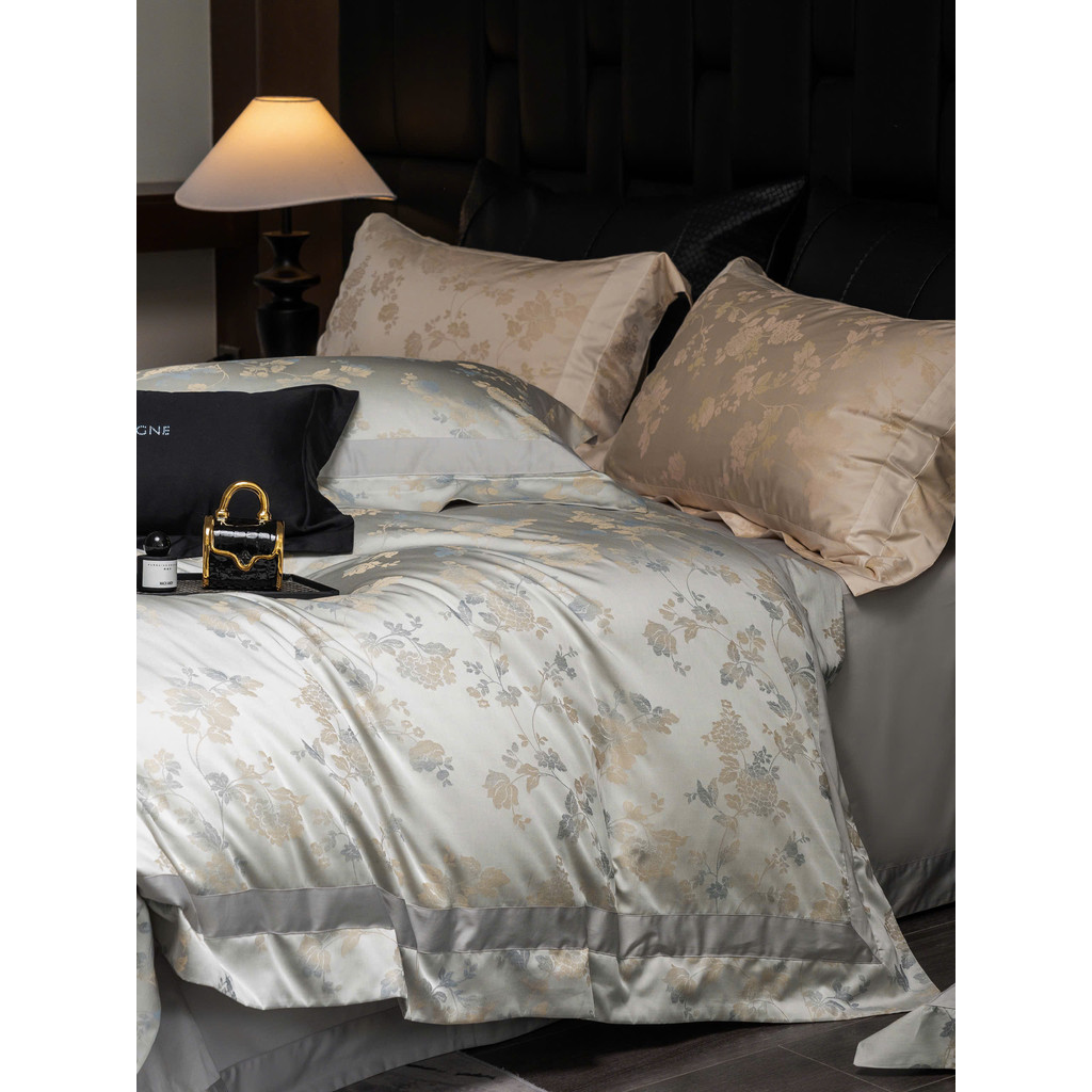 (L41225)Bộ Chăn Ga Gối Chất Liệu Tencel Cotton Mềm Mịn Thoáng Khí Họa Tiết Vân Chìm Tinh Tế  - MemMinbedding Luxury