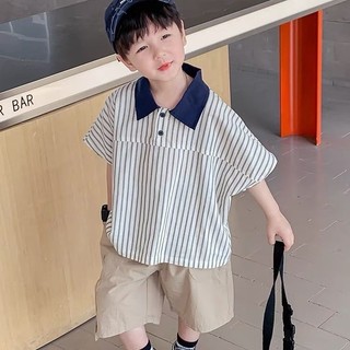 Bé Trai Áo Sơ Mi POLO Tay Ngắn Mùa Hè Hàn Quốc Trẻ Em Mới Sọc Nửa Tay Áo Sơ Mi Bé Trai Áo Thun Mỏng