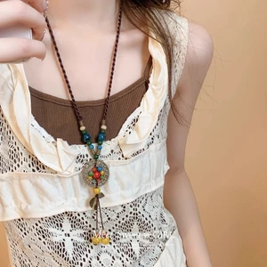 Vòng cổ mặt dây chuyền đính cườm gốm màu lá thời trang đa năng nhẹ sang trọng trang trí vòng cổ cao cấp dành cho nữ