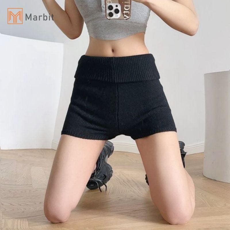Quần short dệt kim eo thấp hố dải túi nhà hông nóng cho nữ - Marbit thời trang mùa hè mới