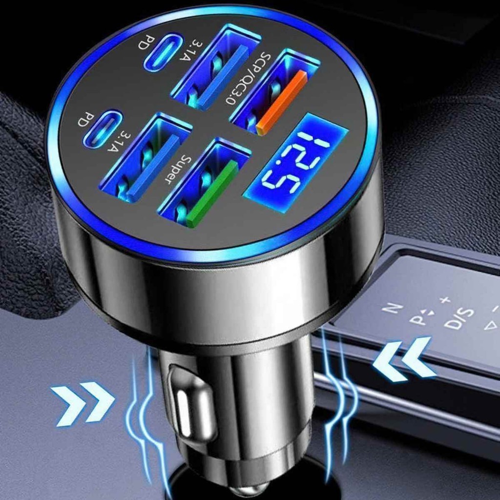 Tẩu Sạc Nhanh PD QC3.0 USB C9 Cổng 120W Có Đèn LED Cho Xe Hơi - FE123