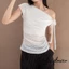 Nữ áo sơ mi tay ngắn mùa hè, phong cách Ulzzang với màu trơn và họa tiết hoa, form slim fit