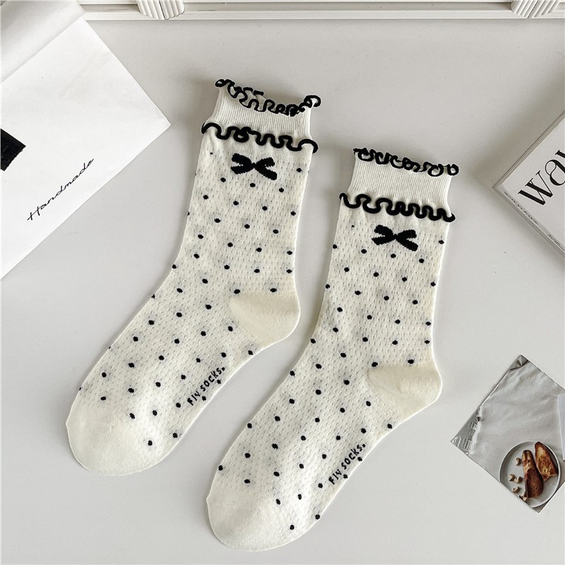 🔥Còn hàng🔥Tất nơ tất dài đến bắp chân, tất công chúa tất trắng cotton nguyên chất