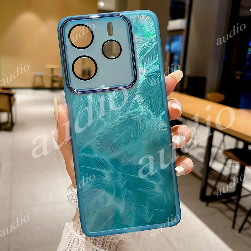 Redmi Note 15 14 5G 4G Ốp điện thoại lấp lánh lông vũ bằng Laser cho Redmi Note 14 15 Pro Plus Pro+ 14Pro+ 15Pro+ 5G 4G với màng bảo vệ ống kính máy ảnh đầy đủ Vỏ trong suốt cho Redmi Note14 Note15 Pro Pro+ Note14Pro+ Note15Pro+ 5G Ốp lưng