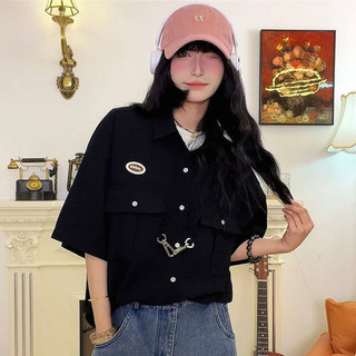Gksss American Street College Style Áo Sơ Mi Đa Năng Mùa Hè Retro Waffle Hip-Hop Unisex Phong Cách Áo Sơ Mi Tay Ngắn