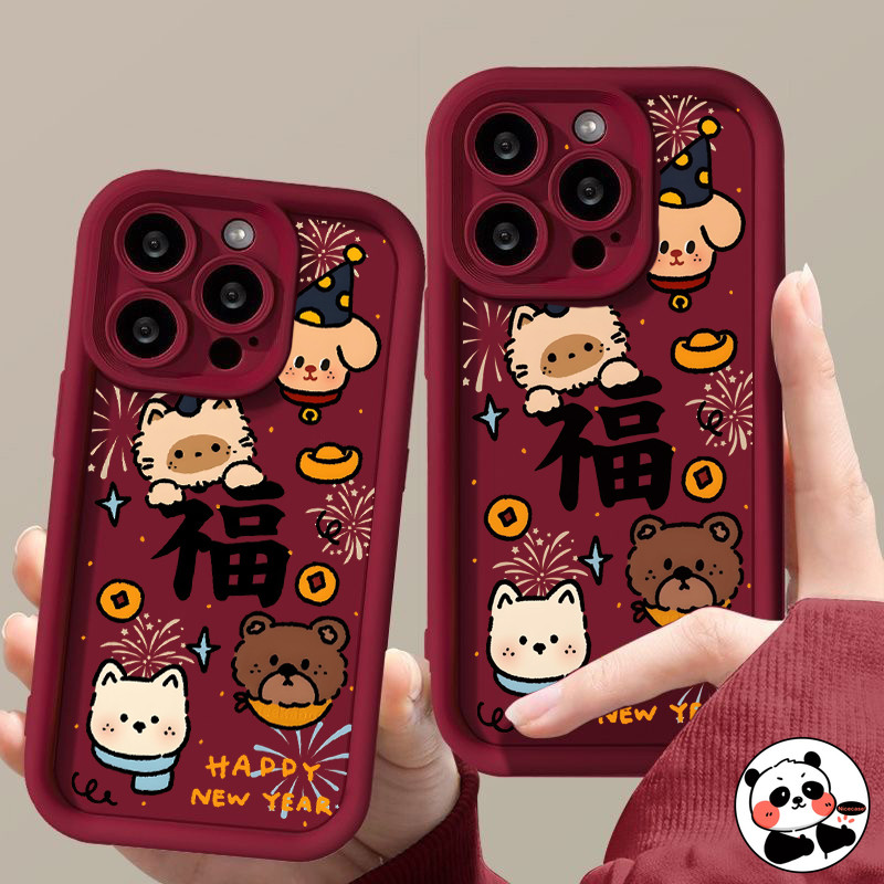 Vỏ thang pháo hoa năm mới cho Realme GT8 GT7 GT 7T Pro 15 15T 14X Neo7 Turbo C75 C75X C73 V70S 5G 4G Ốp lưng mềm hình gấu hoạt hình dễ thương