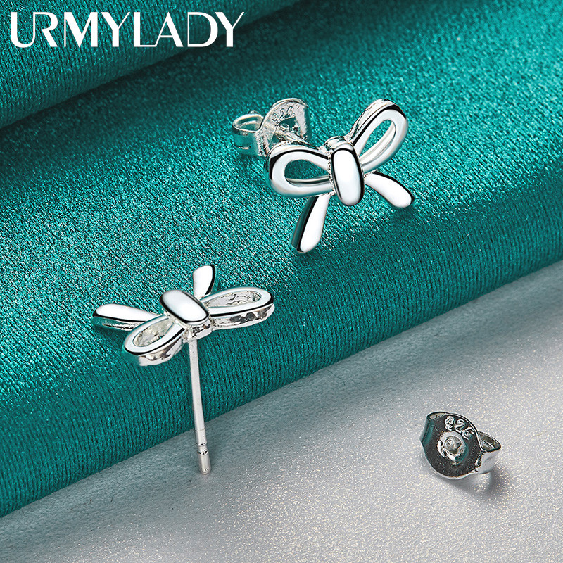 URMYLADY Phổ Biến Mỹ Bạc 925 Quyến Rũ Nơ Bông Tai Dành Cho Nữ Sáng Tạo Trang Sức