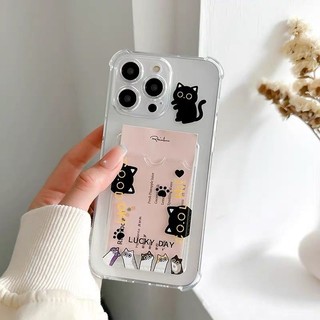 Ốp điện thoại túi đựng thẻ mèo đen dễ thương cho Samsung Galaxy A35 A34 A55 A54 A53 A52 A51 A73 A72 A71 S24 S23 S22 S21 Plus Ultra S21FE S23FE S20FE Vỏ điện thoại túi khí