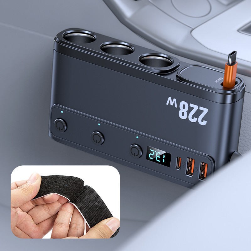 Bộ sạc nhanh ô tô SEAMETAL 9 trong 1 Bộ chuyển đổi sạc Công tắc độc lập Bật lửa thuốc lá DC PD 3