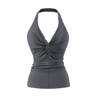 Phong Cách Mới Cổ Chữ V Xoắn Dây Đeo Cổ Gợi Cảm Skinny Nữ Top
