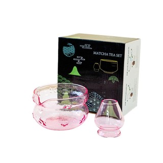 Bát Matcha ALMA1, Bộ dụng cụ làm Matcha thủy tinh hồng, có vòi rót Nơ Bát trà tái sử dụng Người yêu trà