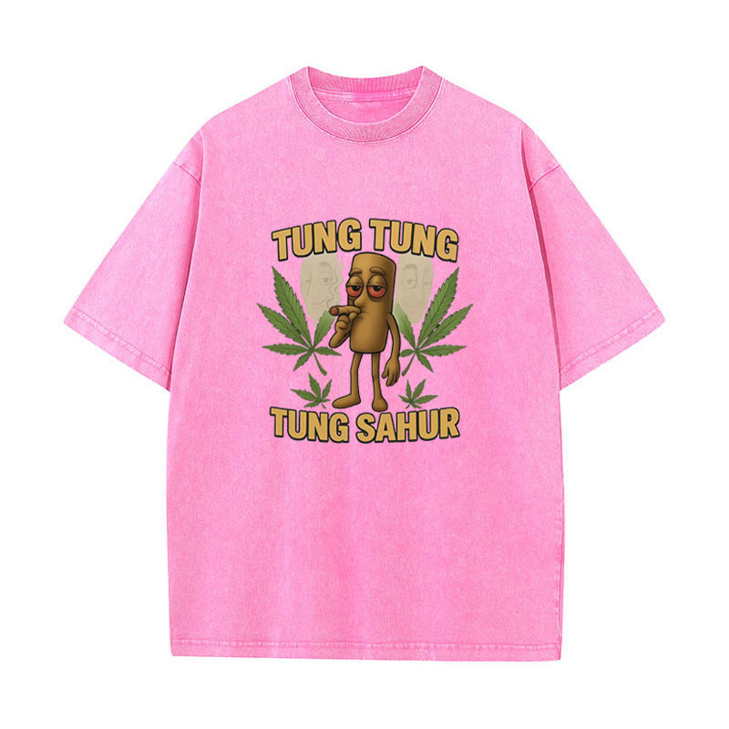 Tung Tung Tung Sahur Ngộ nghĩnh Brainrot Meme Áo Nam Hài Hước Phong Cách Mới Áo Thun Unisex Rửa Vintage Mùa Hè Áo Sơ Mi Cotton Tay Ngắn